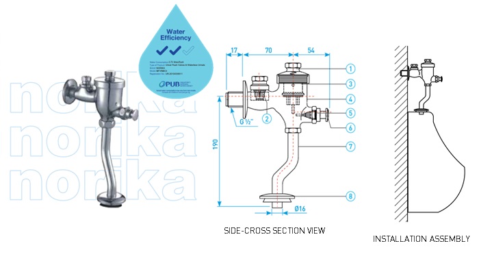 Exposed Manual Operated Urinal Flush Valve